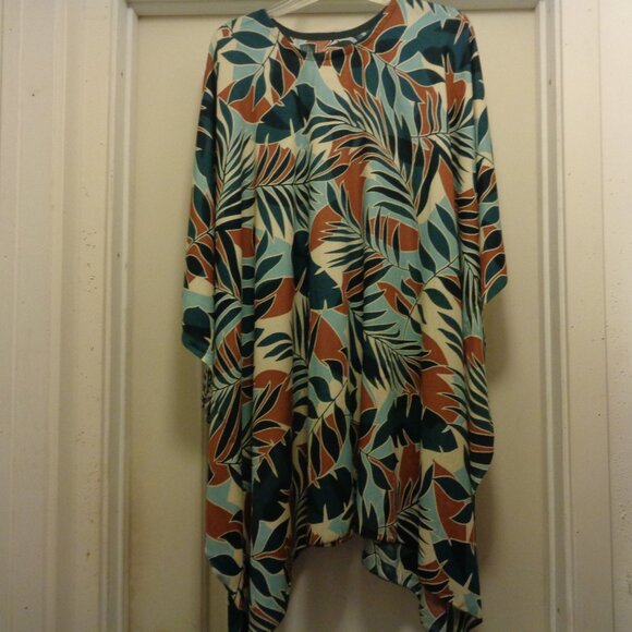 ISAND PARADISE GODDESS TROPICAL FOLIAGE DRAPED DRESS CAFTAN 3 X - Picture 6 of 6